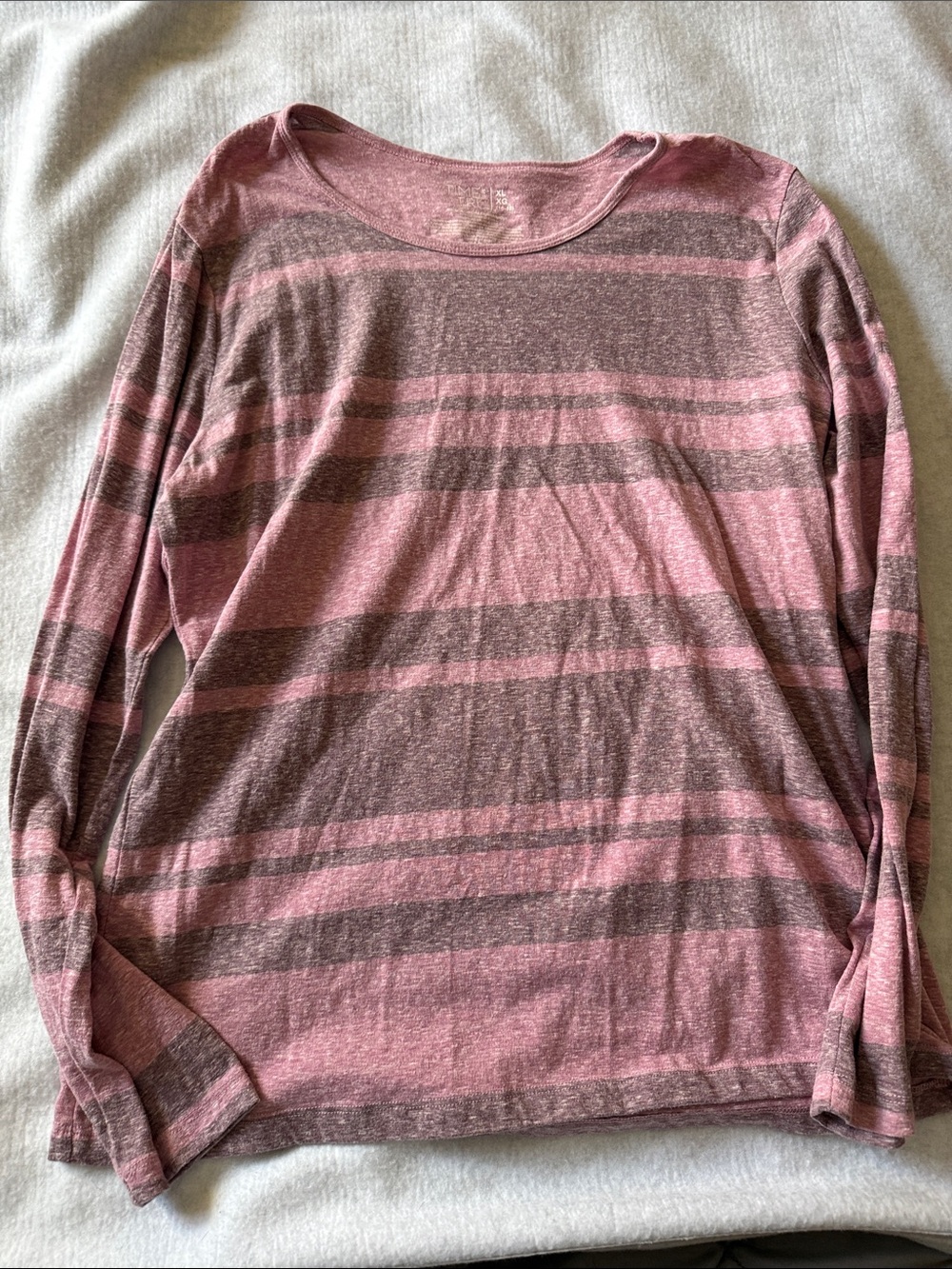 Time and Tru Pink and Gray Striped Long Sleeve Tee